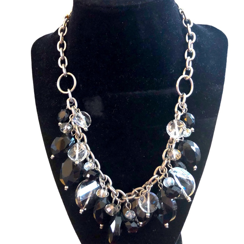 Cyber Goth Black Beaded‎ Silver tone Necklace